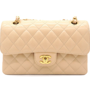Caviar Quilted Small Classic Double Flap Beige
