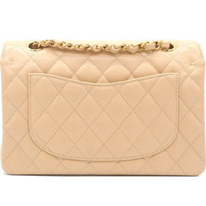 Caviar Quilted Small Classic Double Flap Beige