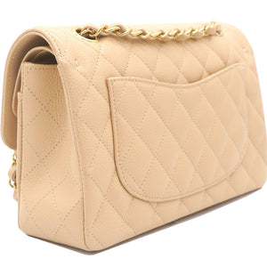 Caviar Quilted Small Classic Double Flap Beige