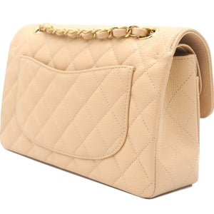 Caviar Quilted Small Classic Double Flap Beige
