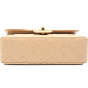 Caviar Quilted Small Classic Double Flap Beige