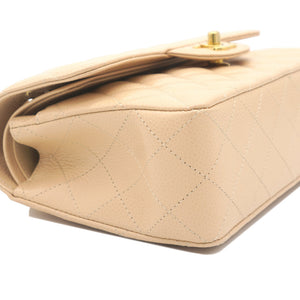 Caviar Quilted Small Classic Double Flap Beige