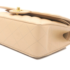 Caviar Quilted Small Classic Double Flap Beige