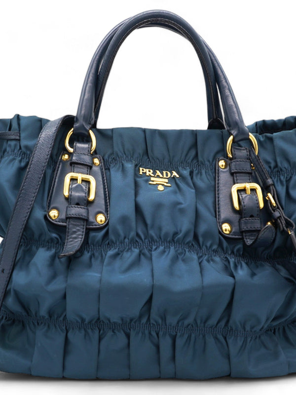 Tessuto Nylon Nappa Gaufre Shopping Satchel Baltico