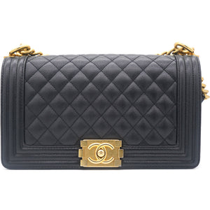 Black Caviar Quilted Old Medium Boy Flap