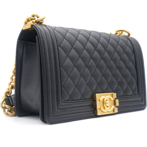 Black Caviar Quilted Old Medium Boy Flap
