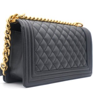 Black Caviar Quilted Old Medium Boy Flap