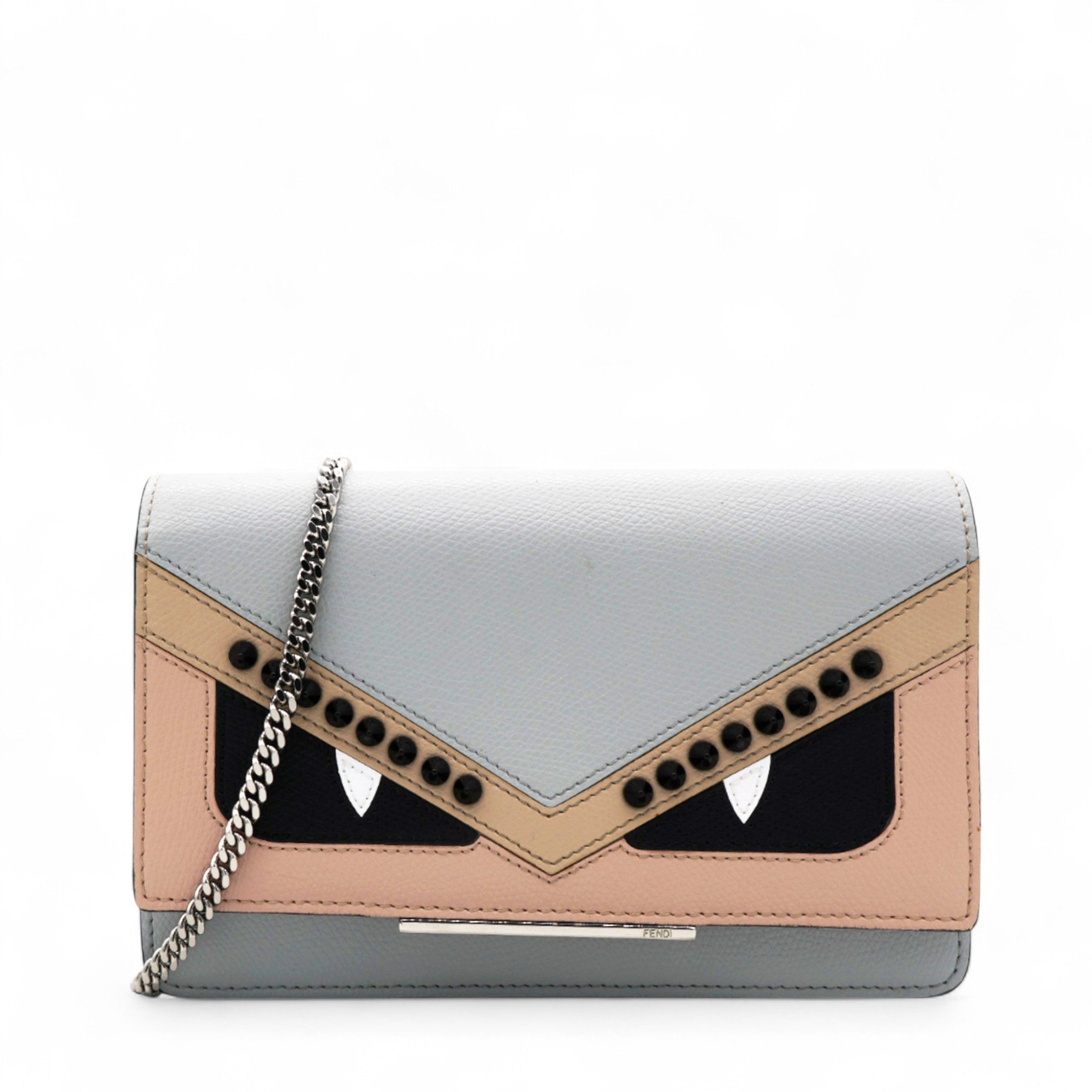 Vitello Elite Monster Eyes Studded Tube Wallet on Chain Ghiaccio Black Multicolor