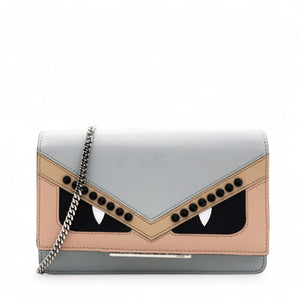 Vitello Elite Monster Eyes Studded Tube Wallet on Chain Ghiaccio Black Multicolor