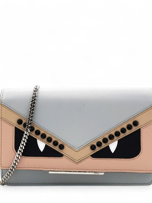 Vitello Elite Monster Eyes Studded Tube Wallet on Chain Ghiaccio Black Multicolor