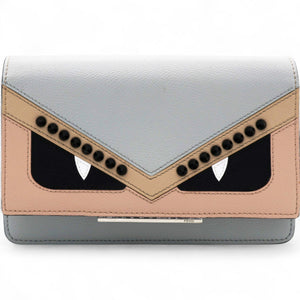 Vitello Elite Monster Eyes Studded Tube Wallet on Chain Ghiaccio Black Multicolor