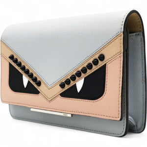 Vitello Elite Monster Eyes Studded Tube Wallet on Chain Ghiaccio Black Multicolor