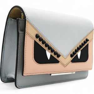 Vitello Elite Monster Eyes Studded Tube Wallet on Chain Ghiaccio Black Multicolor