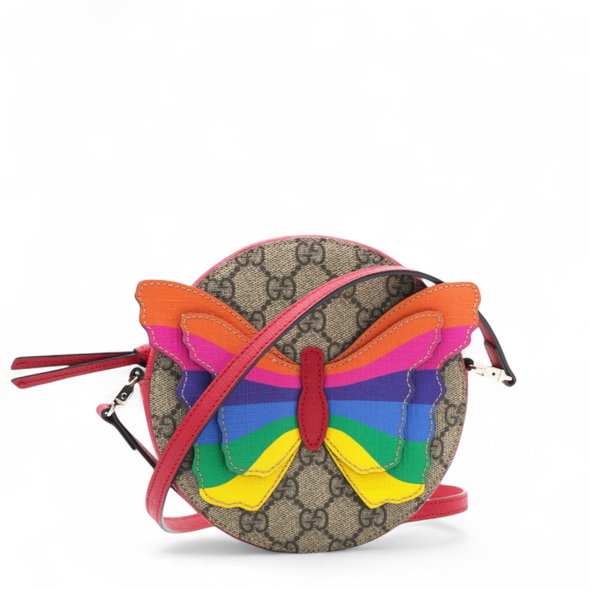 Kids' GG Supreme Rainbow Butterfly Crossbody Bag Beige In Brown Multi