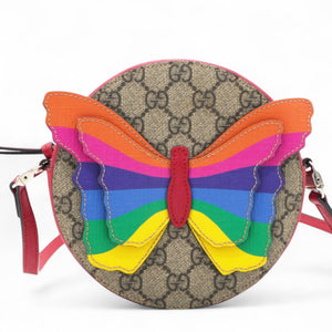 Kids' GG Supreme Rainbow Butterfly Crossbody Bag Beige In Brown Multi