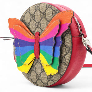 Kids' GG Supreme Rainbow Butterfly Crossbody Bag Beige In Brown Multi