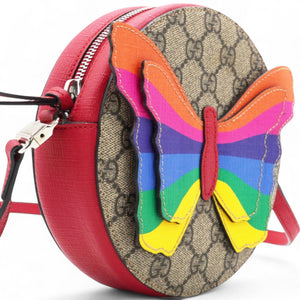 Kids' GG Supreme Rainbow Butterfly Crossbody Bag Beige In Brown Multi