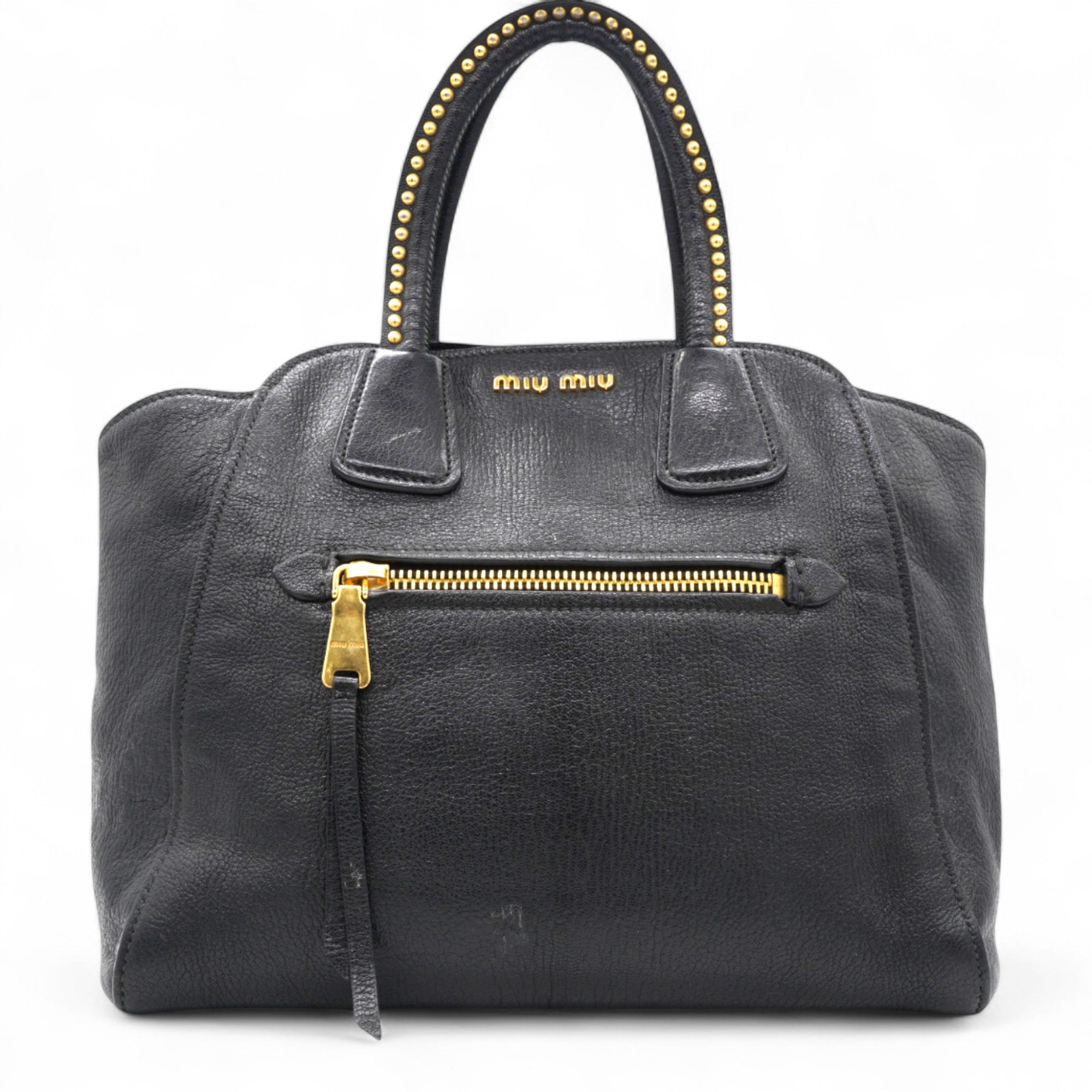 Black Madras Leather Studded Handle Tote