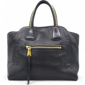 Black Madras Leather Studded Handle Tote