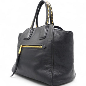 Black Madras Leather Studded Handle Tote