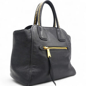 Black Madras Leather Studded Handle Tote