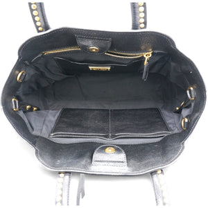 Black Madras Leather Studded Handle Tote