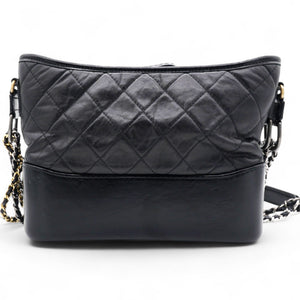 Quilted Aged Leather Gold/Silver Tone Medium Black