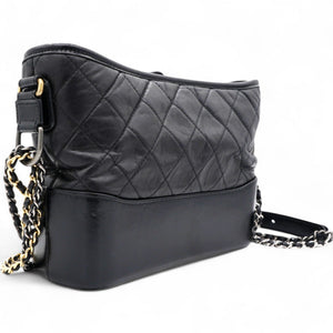 Quilted Aged Leather Gold/Silver Tone Medium Black