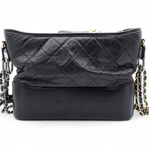 Quilted Aged Leather Gold/Silver Tone Medium Black