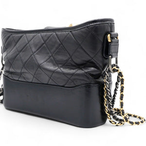 Quilted Aged Leather Gold/Silver Tone Medium Black