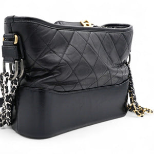 Quilted Aged Leather Gold/Silver Tone Medium Black