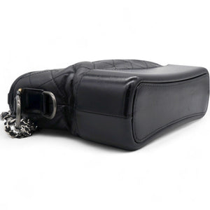 Quilted Aged Leather Gold/Silver Tone Medium Black