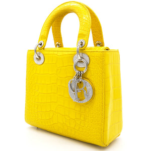 Yellow Alligator Leather Small Lady Dior Tote