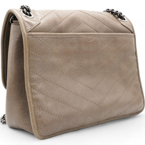 Crinkled Calfskin Matelasse Monogram Baby Niki Chain Satchel Light Taupe Medium
