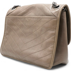 Crinkled Calfskin Matelasse Monogram Baby Niki Chain Satchel Light Taupe Medium