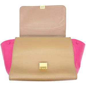 Tri-Color Leather and Suede Medium Trapeze Top Handle Bag
