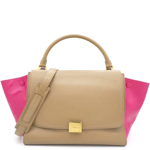 Tri-Color Leather and Suede Medium Trapeze Top Handle Bag