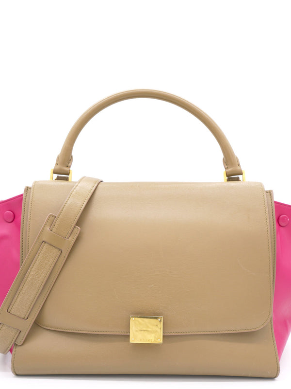 Tri-Color Leather and Suede Medium Trapeze Top Handle Bag