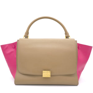Tri-Color Leather and Suede Medium Trapeze Top Handle Bag