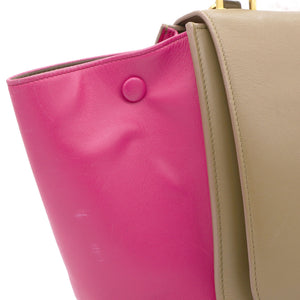 Tri-Color Leather and Suede Medium Trapeze Top Handle Bag
