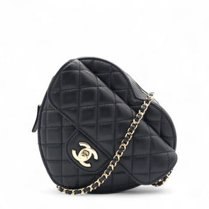 CC In Love Large Heart Bag Black Lambskin Light Gold Hardware