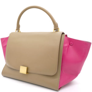 Tri-Color Leather and Suede Medium Trapeze Top Handle Bag