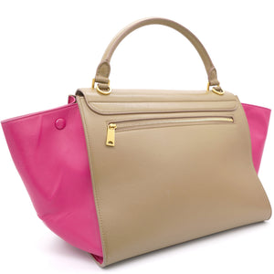 Tri-Color Leather and Suede Medium Trapeze Top Handle Bag
