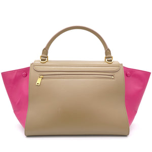 Tri-Color Leather and Suede Medium Trapeze Top Handle Bag