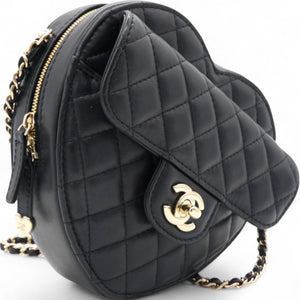 CC In Love Large Heart Bag Black Lambskin Light Gold Hardware