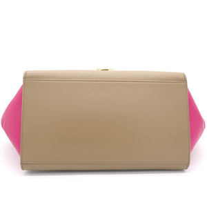 Tri-Color Leather and Suede Medium Trapeze Top Handle Bag