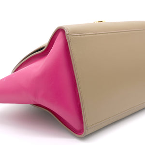 Tri-Color Leather and Suede Medium Trapeze Top Handle Bag