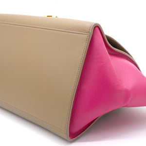 Tri-Color Leather and Suede Medium Trapeze Top Handle Bag