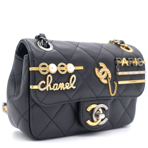 Lambskin Quilted Coco Clips Mini Flap Bag Black