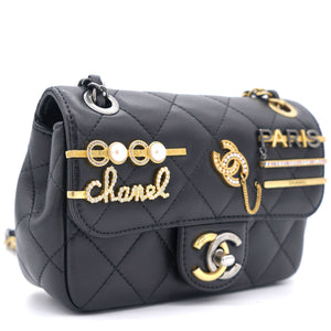 Lambskin Quilted Coco Clips Mini Flap Bag Black